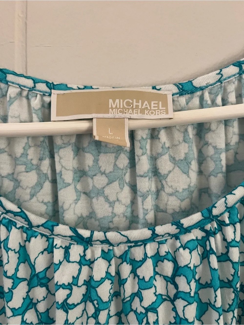 Michael Kors Teal and White Floral Peasant Blouse